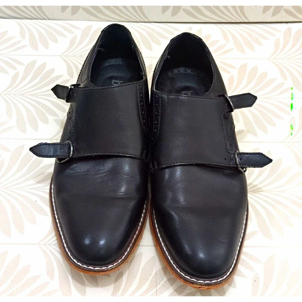 Bar III Jesse Men's Black Leather & PU Double Monk Strap Dress Shoes 8.5M 42101